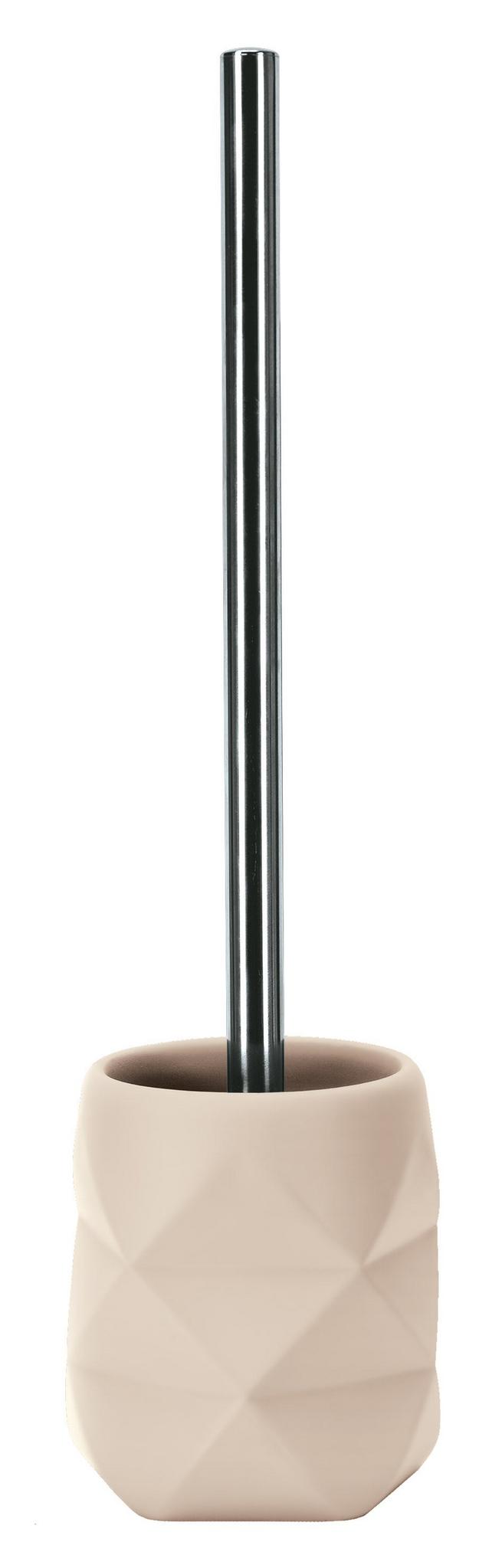 Toilettenbürste mit geometrischem, beigefarbenem Halter und Stiel