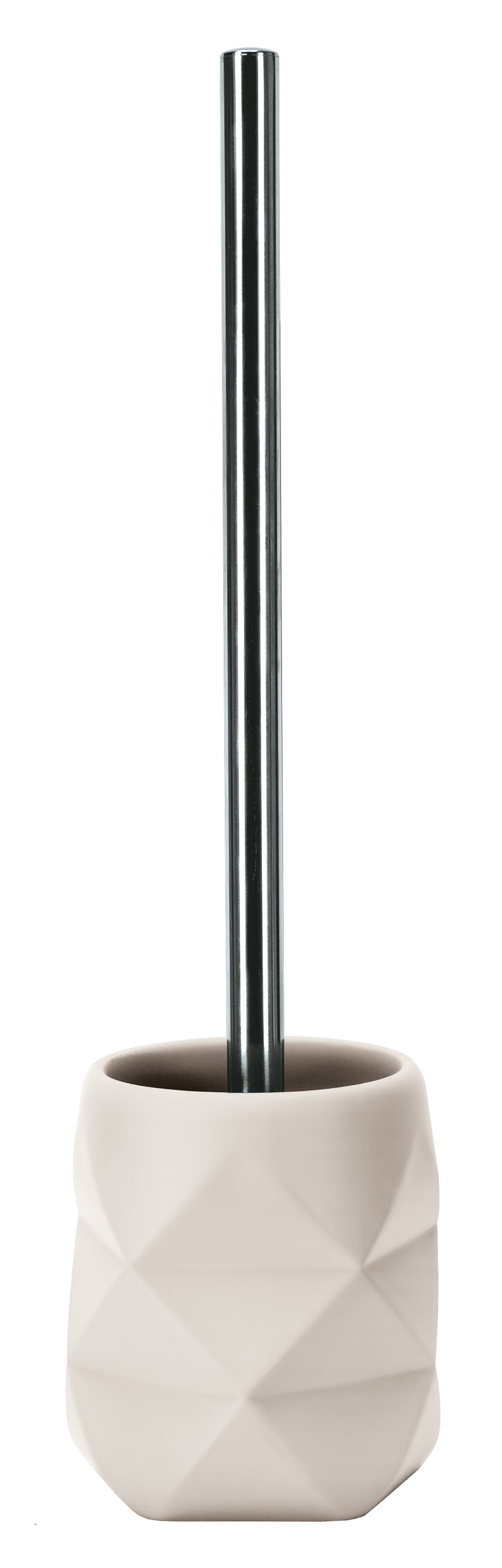 WC-Bürsten-Halter CRACKLE Bast in Beige mit verchromtem Stiel vor weißem Hintergrund.