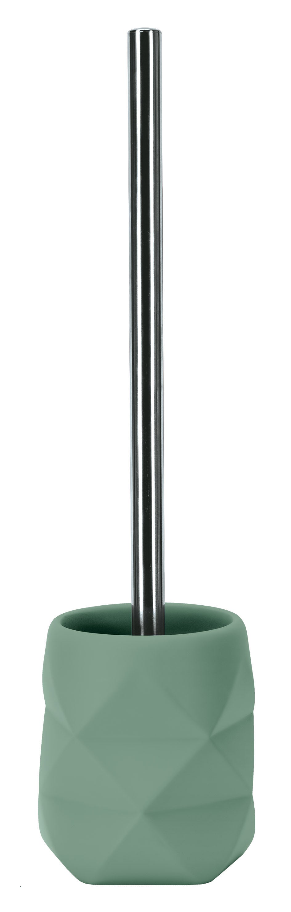 WC-Bürsten-Halter CRACKLE Maledivia in Grün mit silbernem Stiel vor weißem Hintergrund.