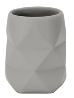 Grauer Zahnputzbecher mit geometrischer Facettenstruktur aus Keramik