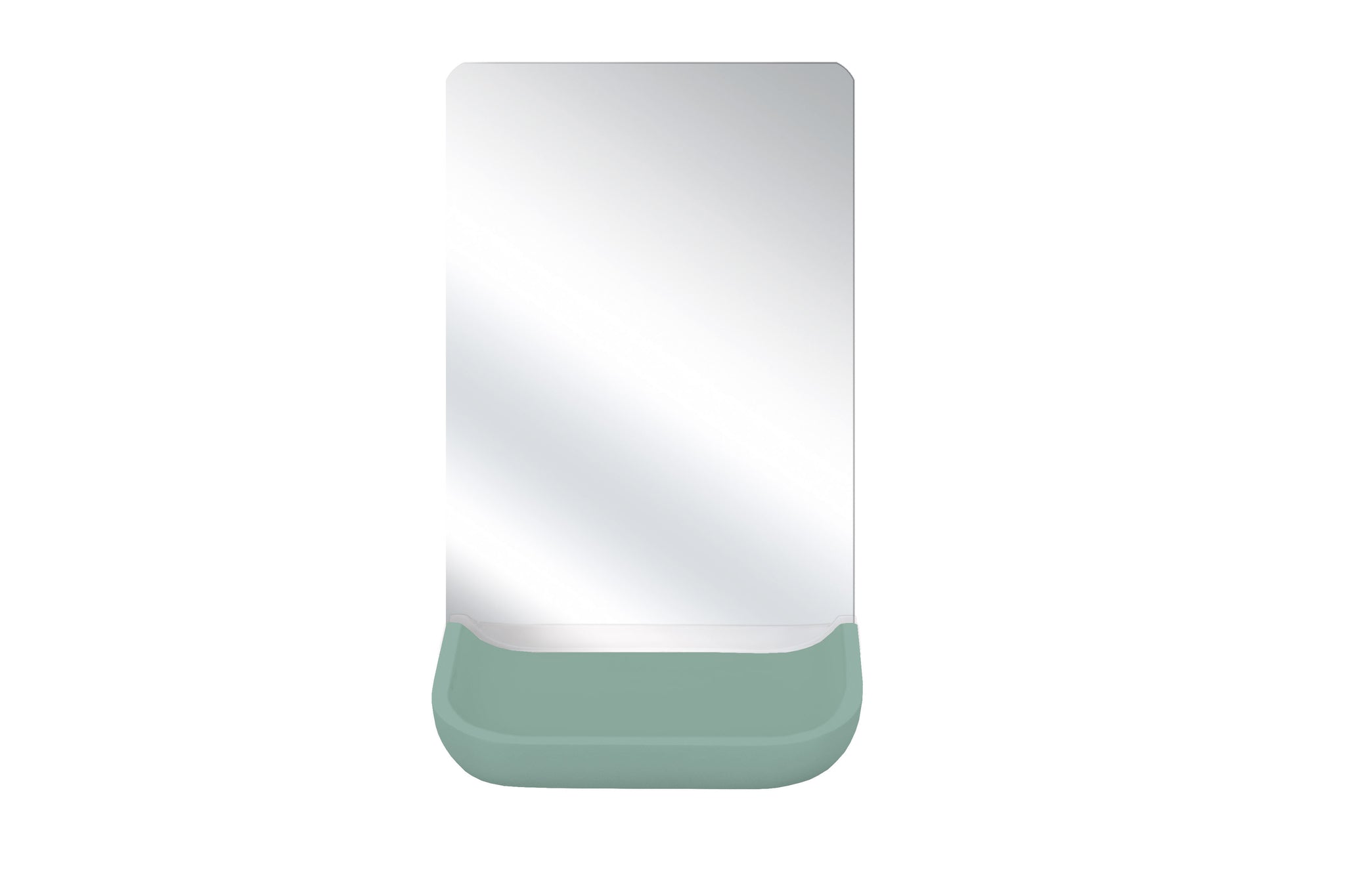Rechteckiger Wandspiegel mit abgerundeten Ecken und mintgrüner Ablage