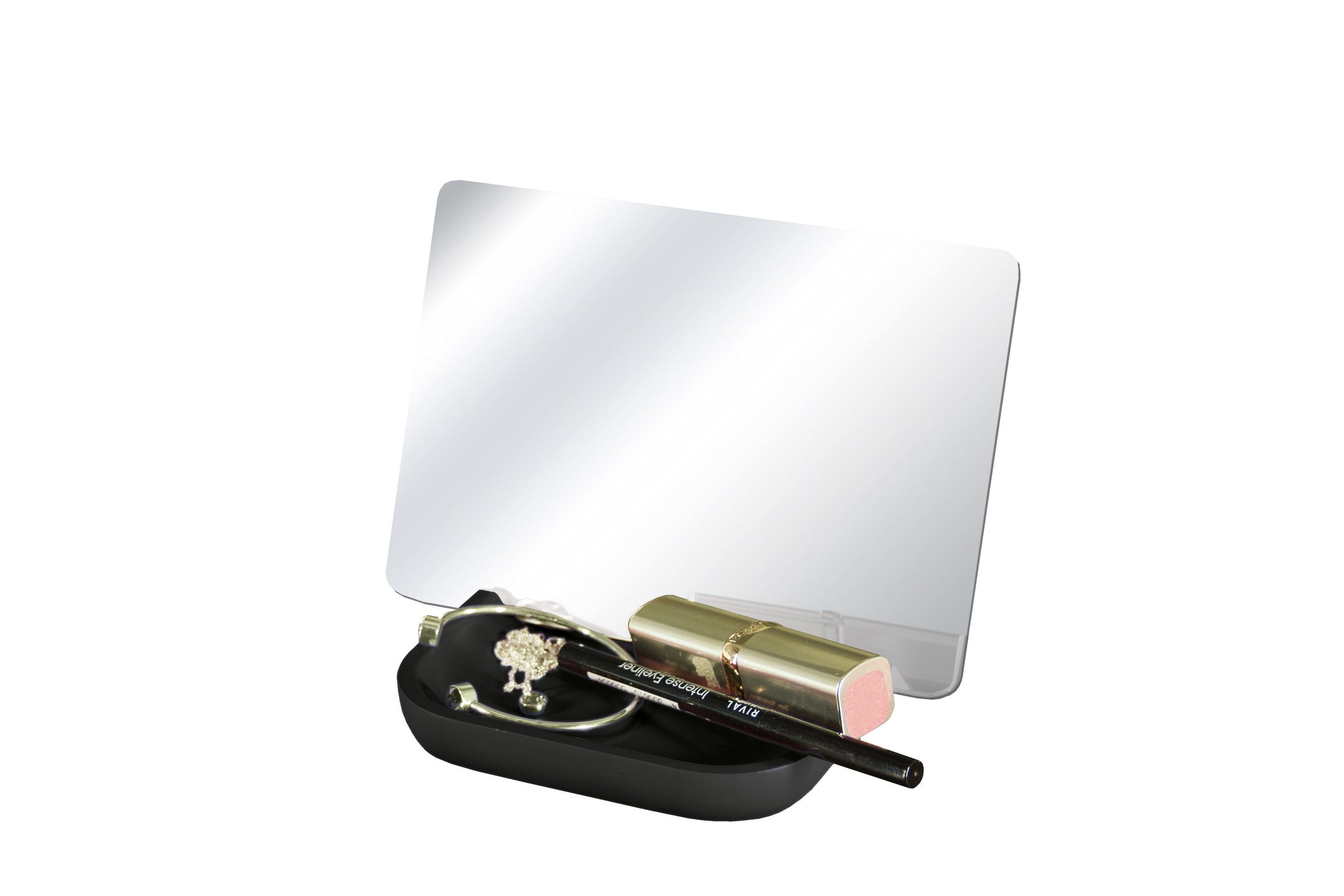 Rechteckiger Kosmetikspiegel mit Ablage, Lippenstift und Kajalstift
