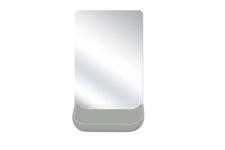 Rechteckiger Badspiegel mit abgerundeten Ecken und grauer Ablage unten