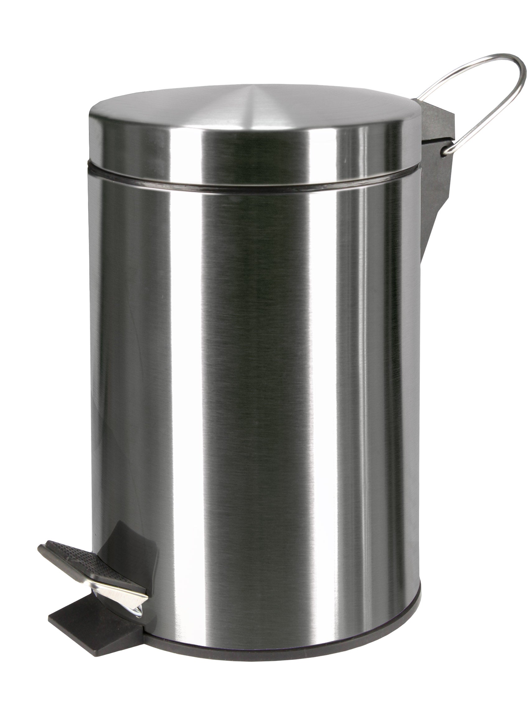 Runder Treteimer aus Edelstahl mit Pedal und Tragegriff hinten oben