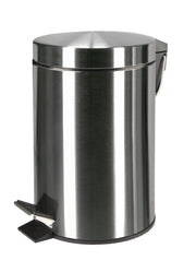 Runder Treteimer aus Edelstahl mit Pedal und Henkel an der Seite oben