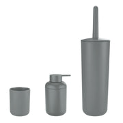 Graues dreiteiliges Bad-Set mit Becher, Seifenspender und WC-Bürste