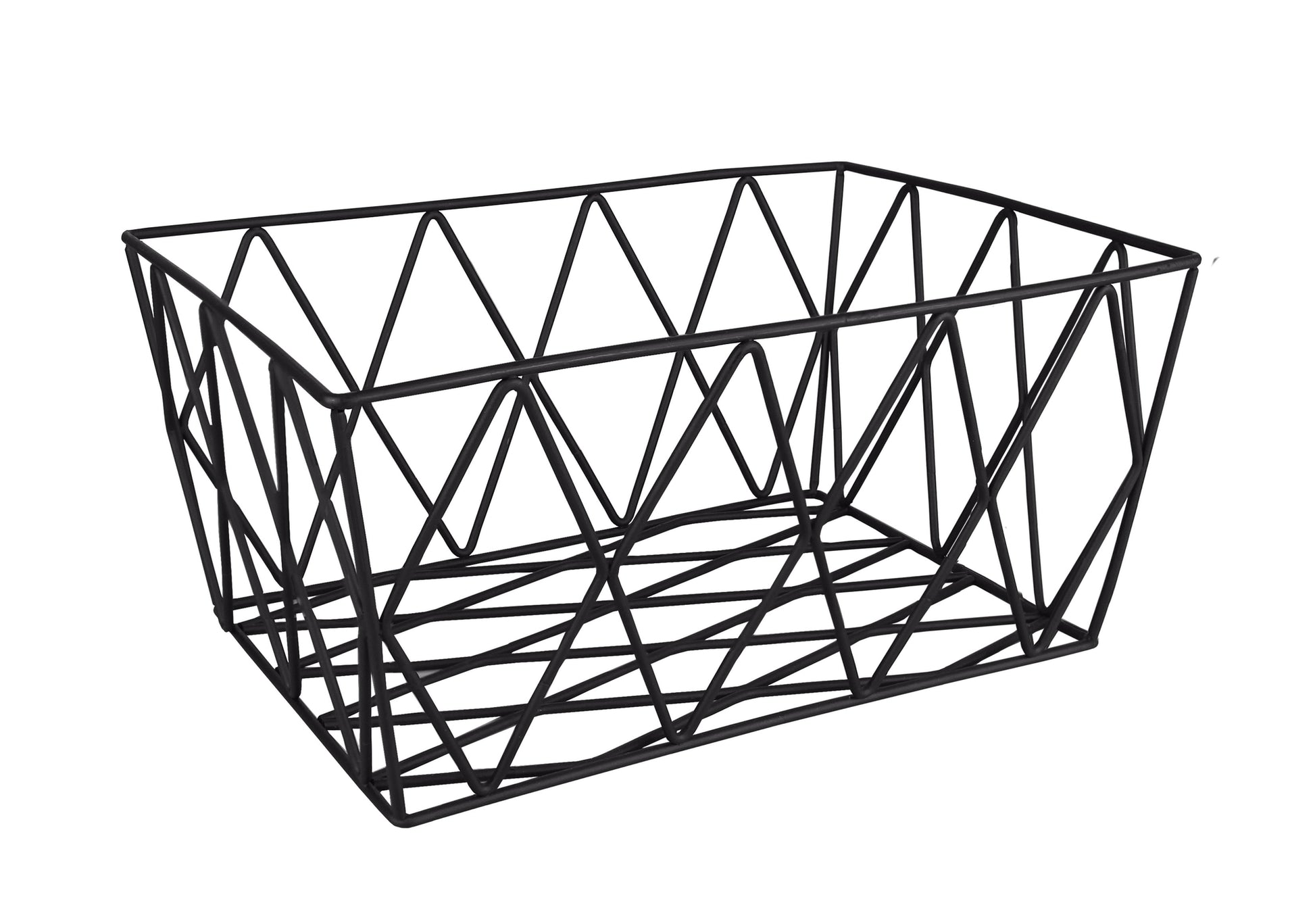 Rechteckiger Aufbewahrungskorb SLACK Schwarz M aus Metall mit offenem Gitterdesign steht aufrecht.