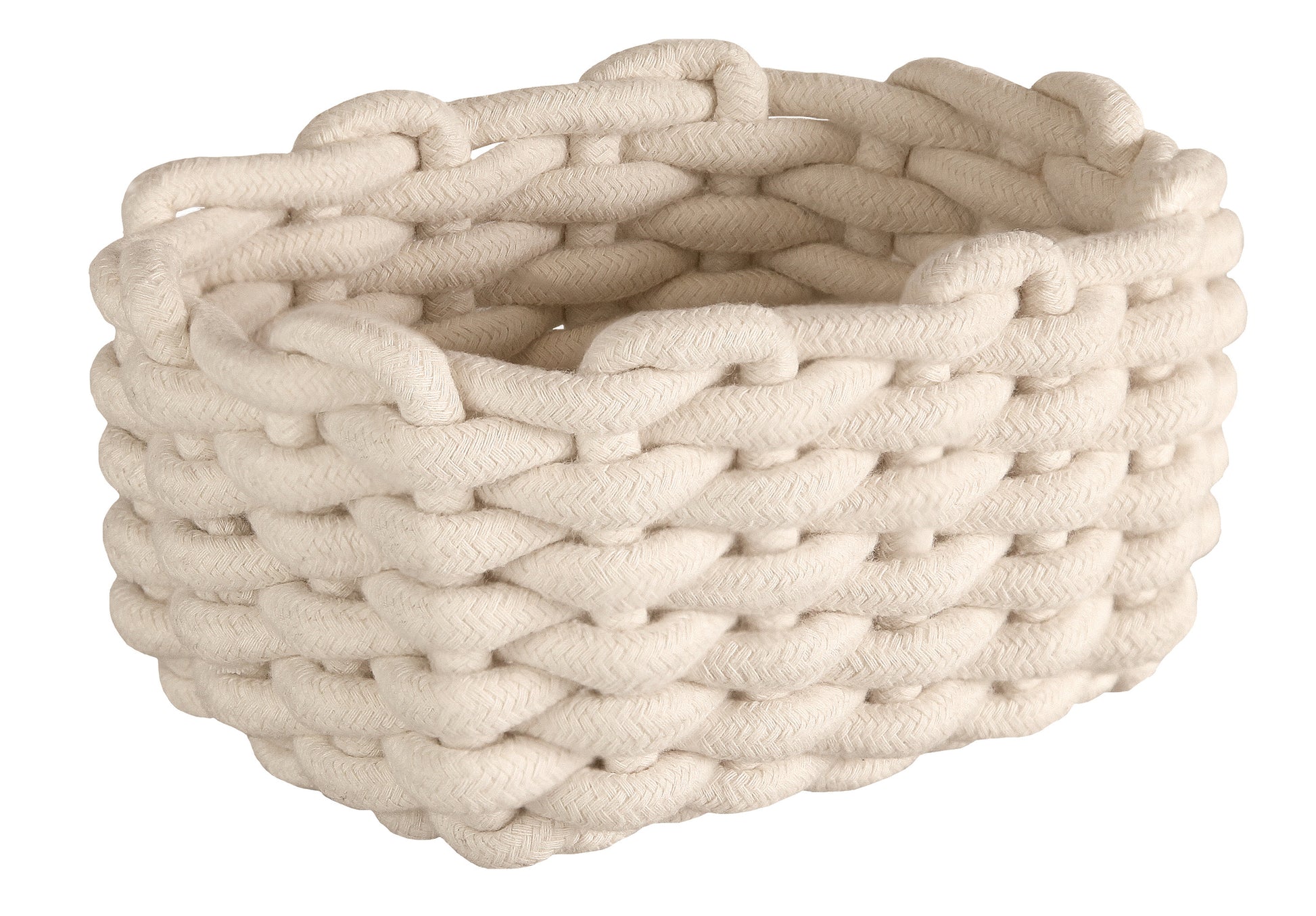 Aufbewahrungskorb FELLONE Natur M aus geflochtenem Stoff in Nahaufnahme vor weißem Hintergrund.