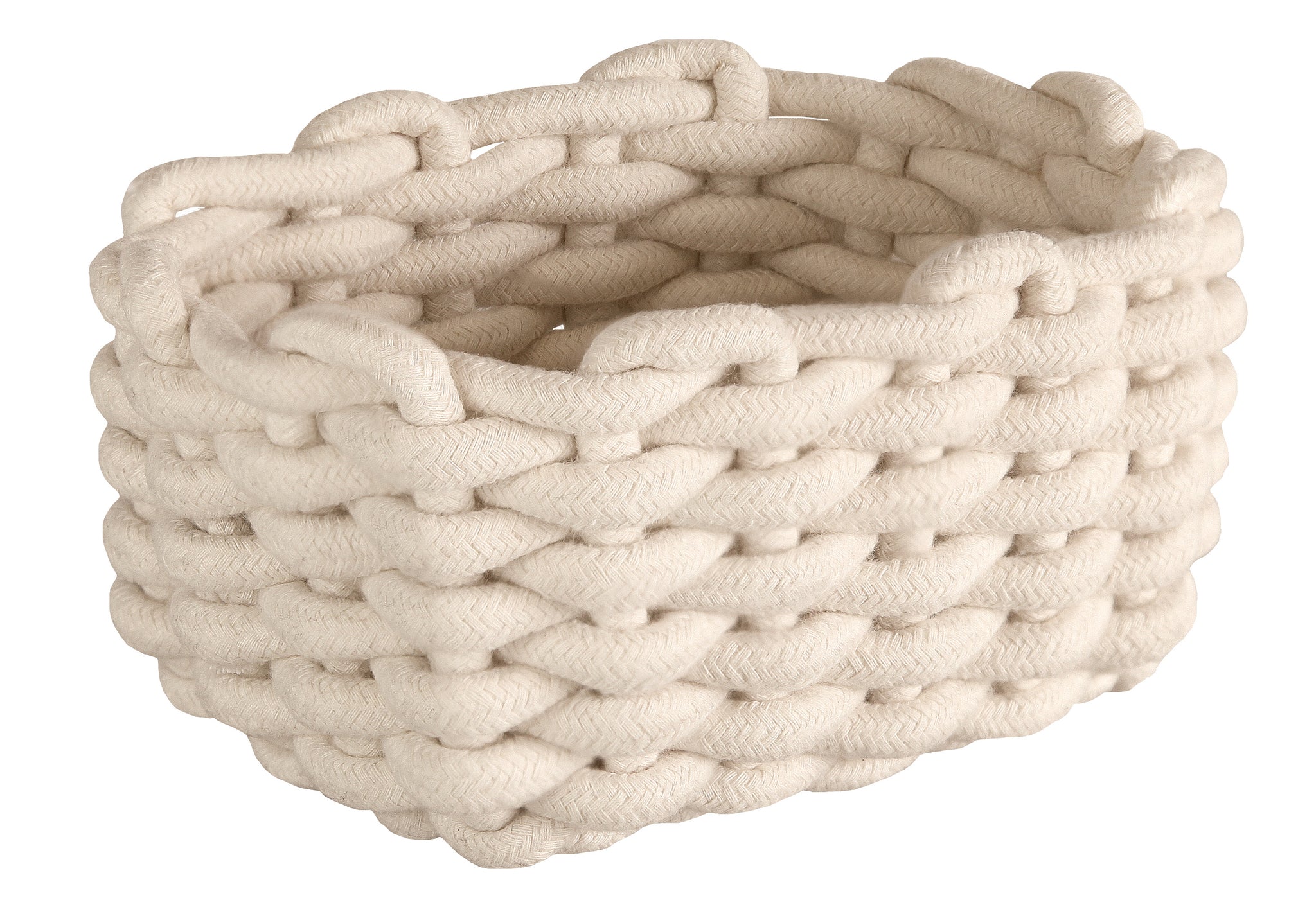 Aufbewahrungskorb FELLONE Natur M aus geflochtenem Stoff in Nahaufnahme vor weißem Hintergrund.