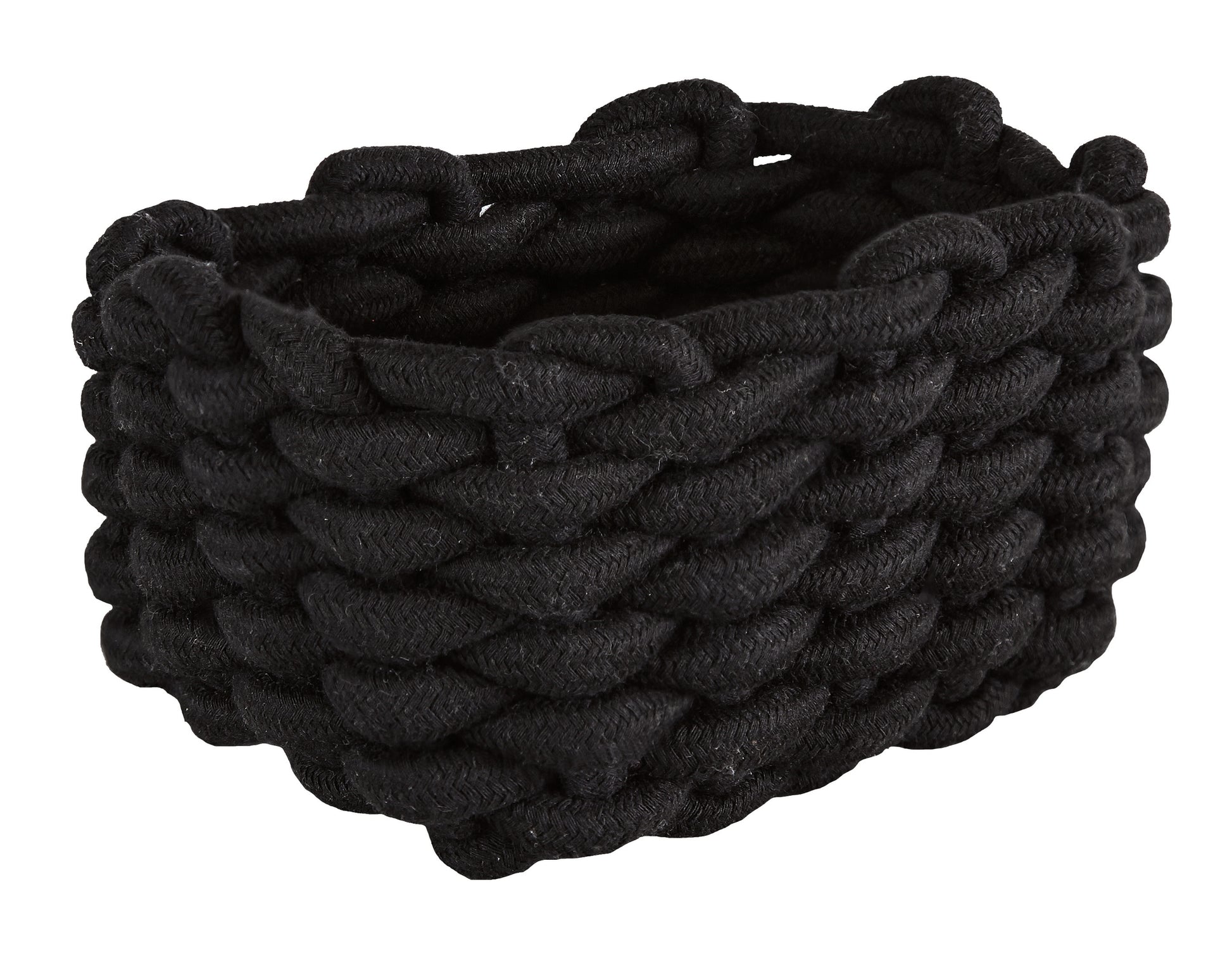 Der Aufbewahrungskorb FELLONE Schwarz M steht als geflochtener schwarzer Korb vor weißem Hintergrund.