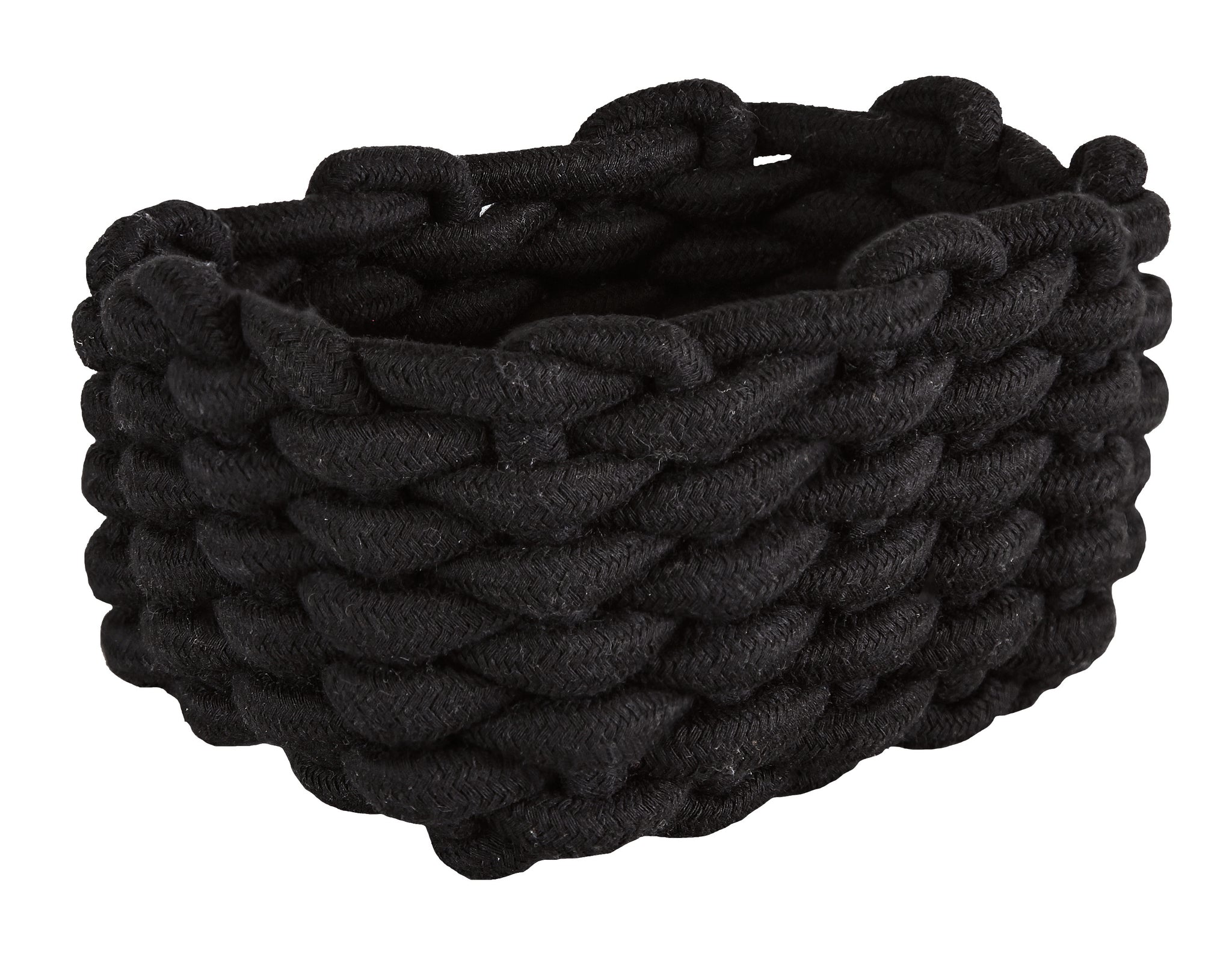 Der Aufbewahrungskorb FELLONE Schwarz M steht als geflochtener schwarzer Korb vor weißem Hintergrund.