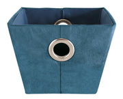 Aufbewahrungskorb SUEDE Mare M aus blauem Stoff mit rundem Metallgriff von vorne gesehen.