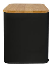 Aufbewahrungsbox CASSONE Schwarz M mit Bambusdeckel frontal vor weißem Hintergrund.