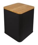 Schwarze quadratische Aufbewahrungsbox mit hellem Bambusdeckel oben