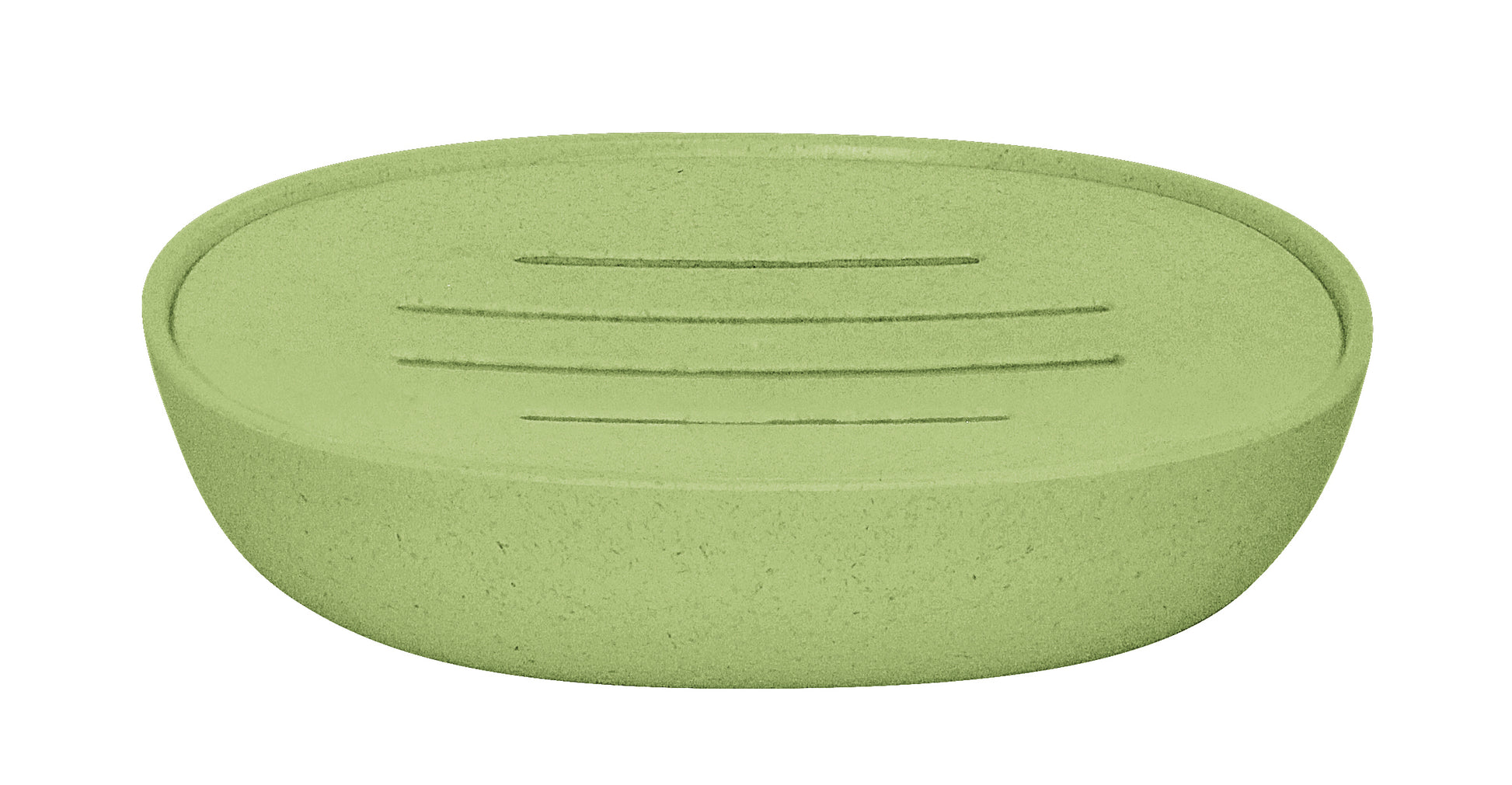 Ovale grüne Seifenschale aus Kunststoff mit Rillen oben im Boden