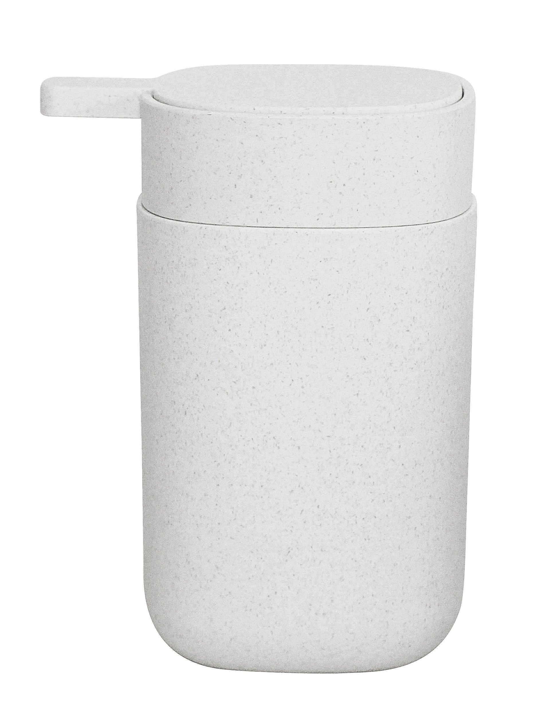 Weißer zylindrischer Seifenspender mit Deckel und kurzem Griff oben