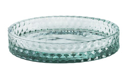 Runde Seifenschale aus klarem Glas mit strukturierter Außenseite, flach