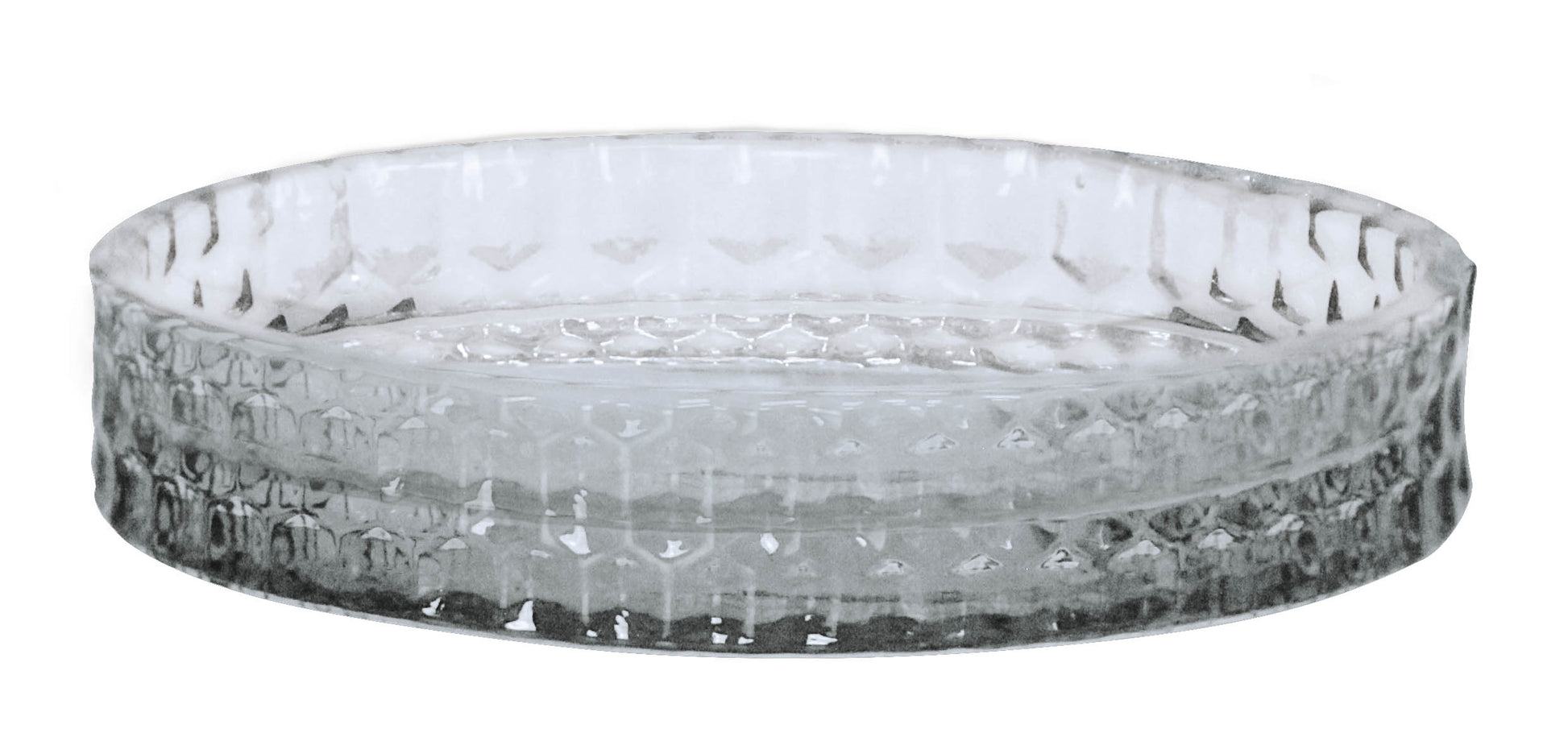 Die Seifenschale MELUA Anthrazit aus strukturiertem Glas ist von schräg vorn zu sehen.