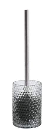 WC-Bürsten-Halter MELUA Anthrazit steht mit Bürste in gläsernem, strukturierten Behälter.