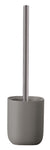 Graue WC-Bürste mit zylindischem Halter und Edelstahlstiel in Mattoptik
