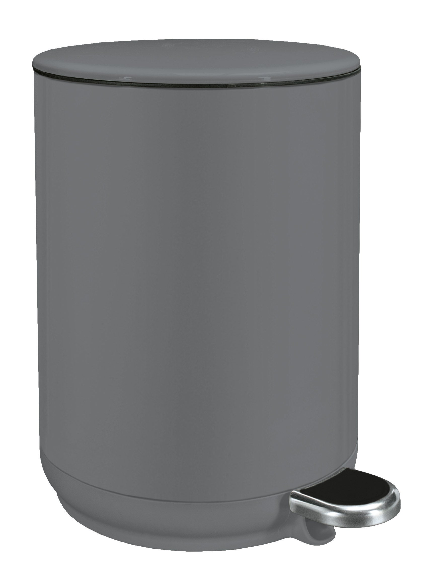 Grauer runder Bad-Treteimer mit verchromtem Fußpedal, geschlossen oben