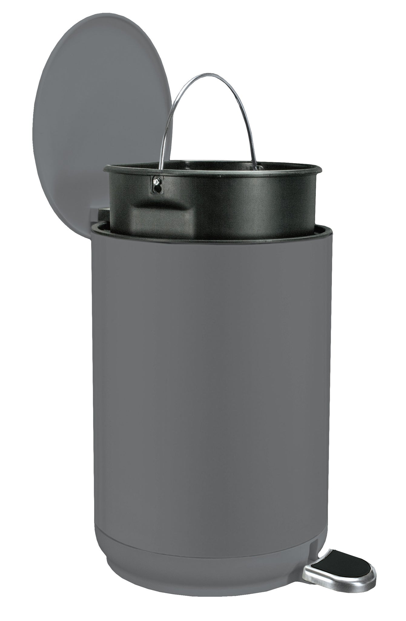 Grauer Treteimer mit geöffnetem Deckel und herausnehmbarem Inneneimer