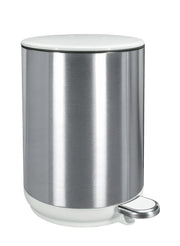 Kosmetikeimer COLONNA Weiß 5 Liter steht als runder Treteimer aus Metall mit weißem Deckel.