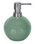 Runder, grüner Keramik-Seifenspender mit Lotusblumen-Prägung, Chrompumpe