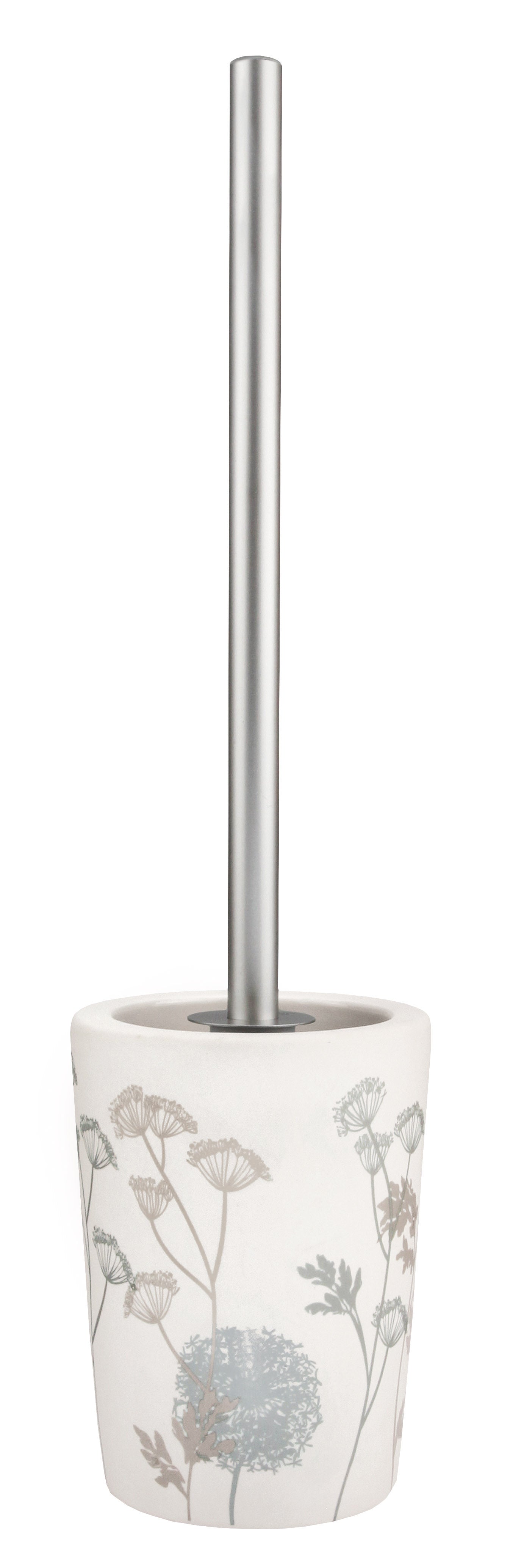 WC-Bürsten-Halter SAVANNAH Nebel aus Keramik mit floralem Muster und Metallstiel der Bürste.