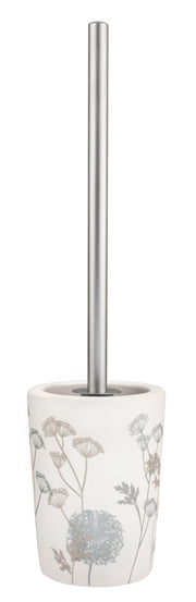 WC-Bürsten-Halter SAVANNAH Nebel aus Keramik mit floralem Muster und Metallstiel der Bürste.