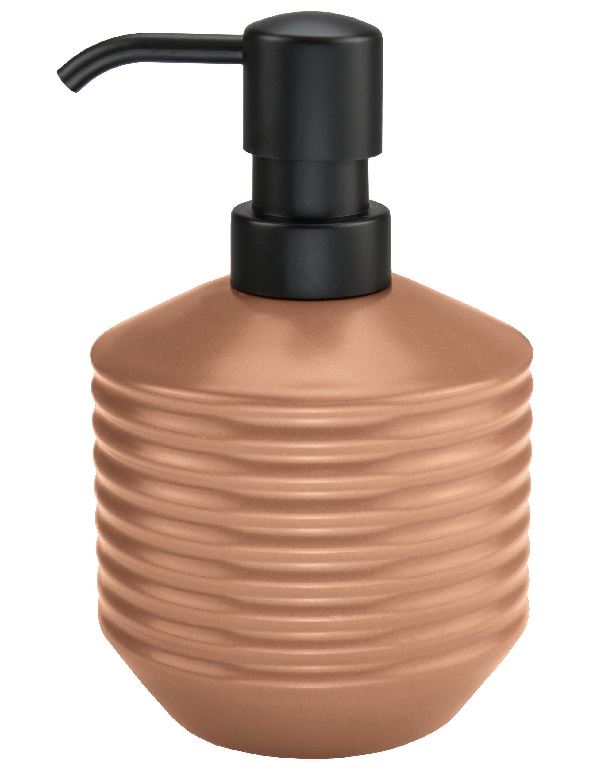 Seifenspender GOLA Platane mit schwarzem Pumpkopf aus Metall steht freigestellt vor weißem Hintergrund.