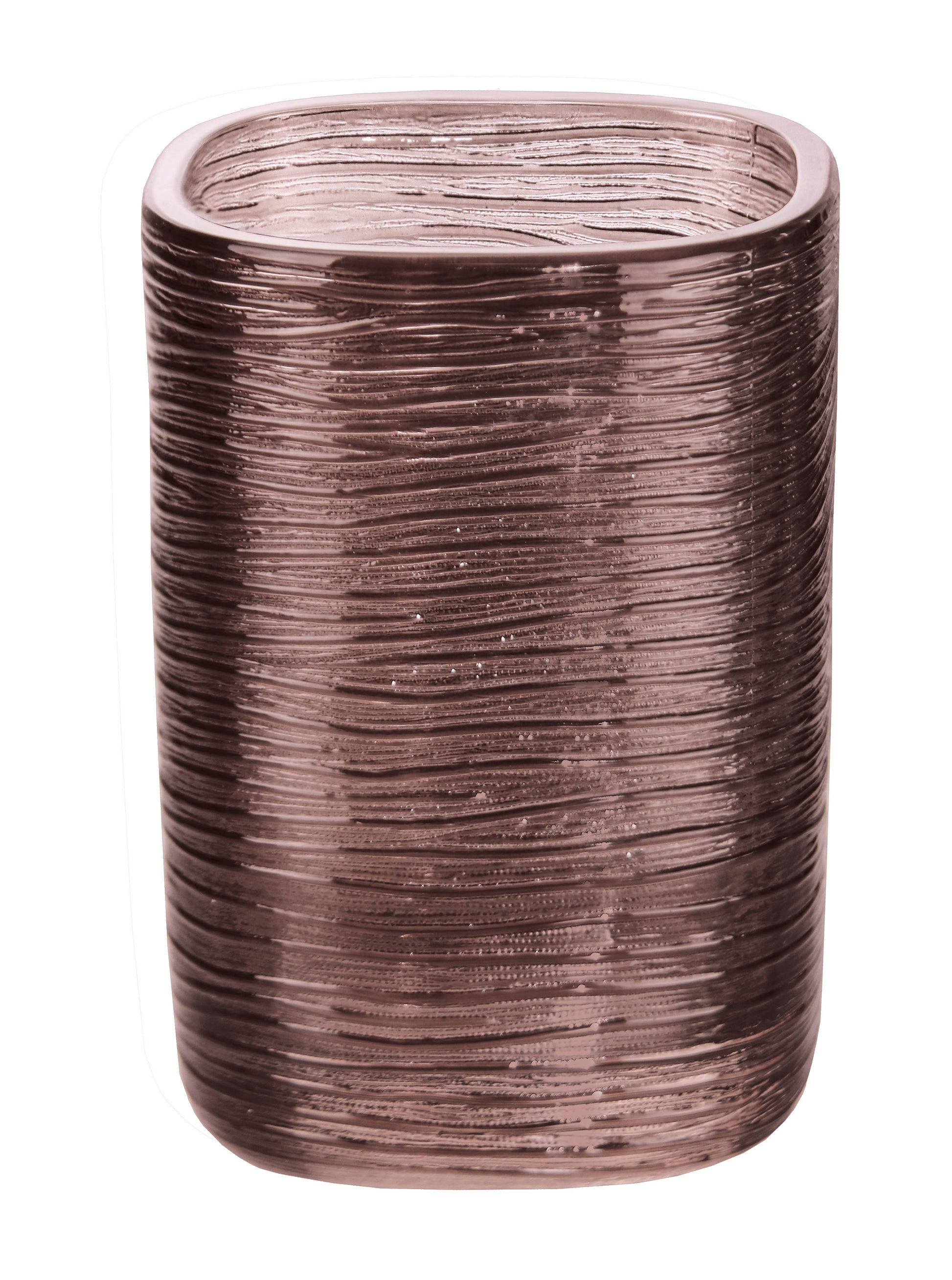 Zahnputzbecher QUBO Rouge steht freigestellt und zeigt seine strukturierte Oberfläche.