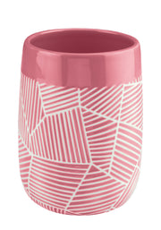 Zahnputzbecher SERENA Koralle steht aufrecht und zeigt ein grafisches Linienmuster.