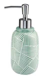 Seifenspender SERENA Maledivia steht mit grünem Muster und Chrompumpe im Bild.