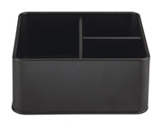 Schwarzer, quadratischer Bad-Organizer mit drei Innenfächern oben offen