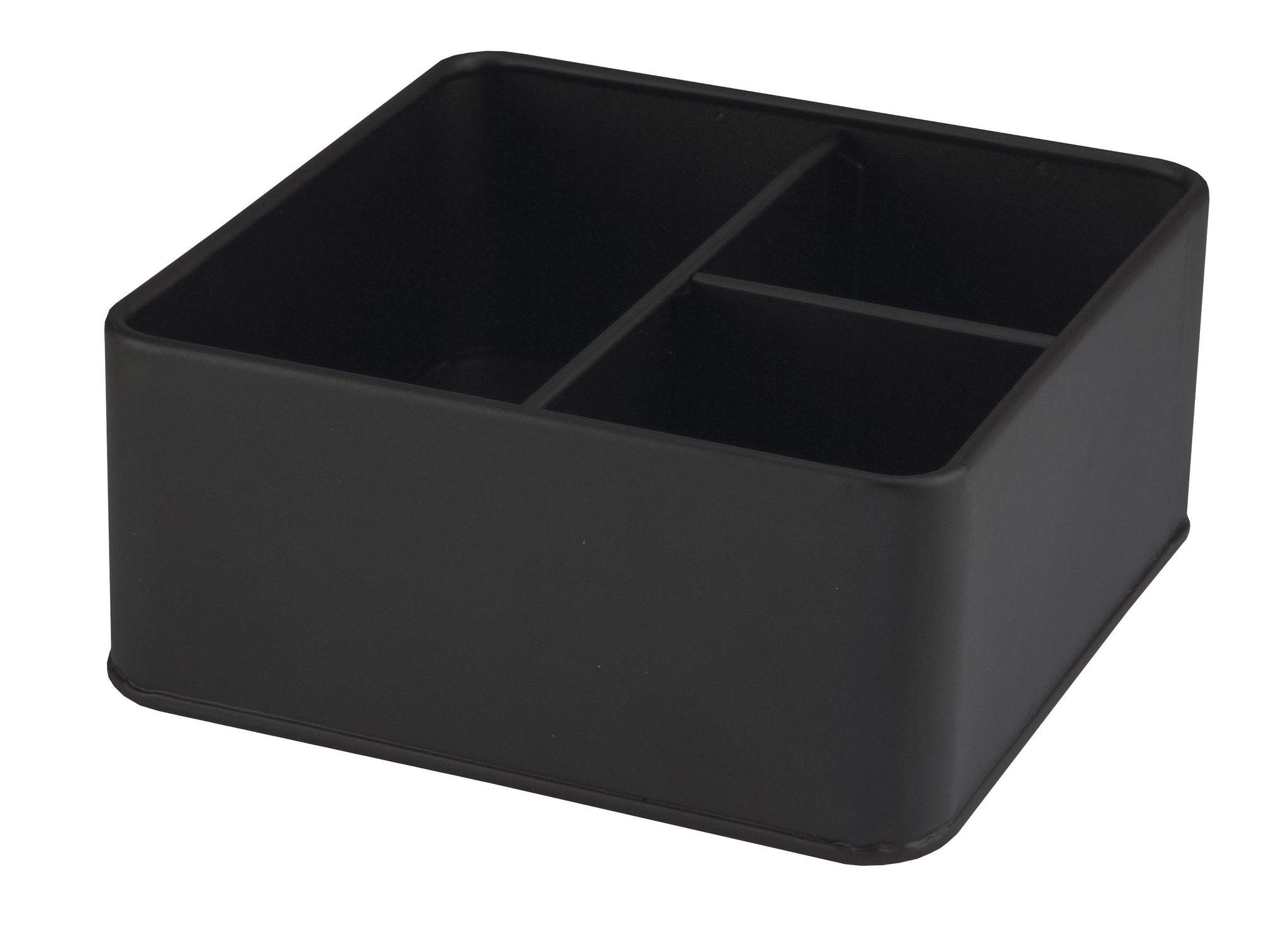 Schwarzer, quadratischer Bad-Organizer aus Kunststoff mit drei Fächern