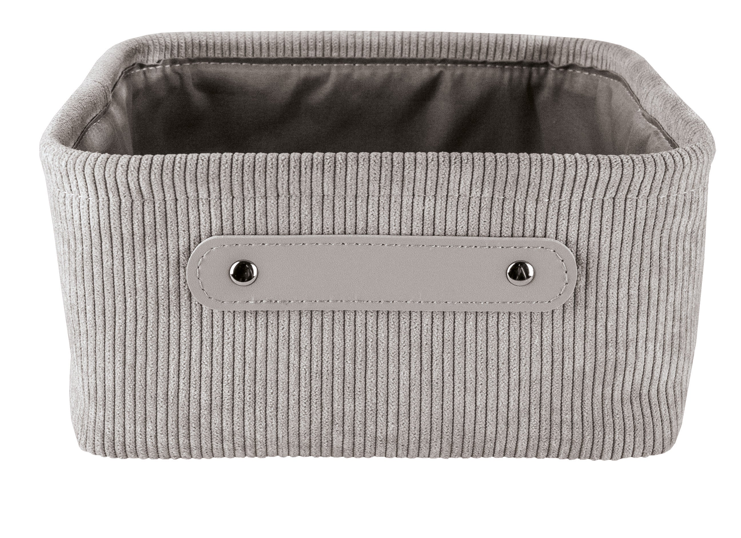 Auf dem Bild ist der platinfarbene Aufbewahrungskorb BEDFORD in Größe M von vorn zu sehen.