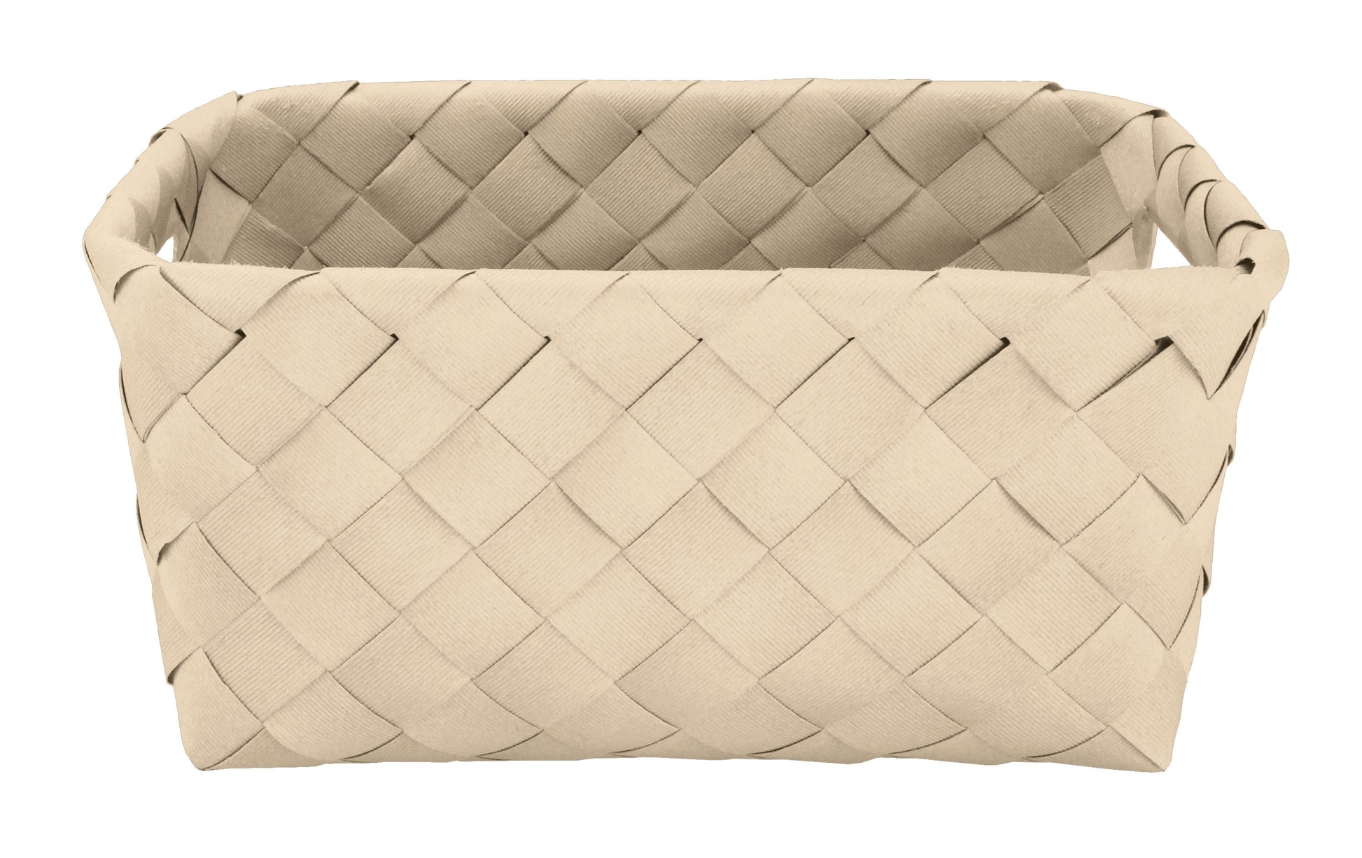 Aufbewahrungskorb ASPERA Sandbeige M steht leer vor weißem Hintergrund.