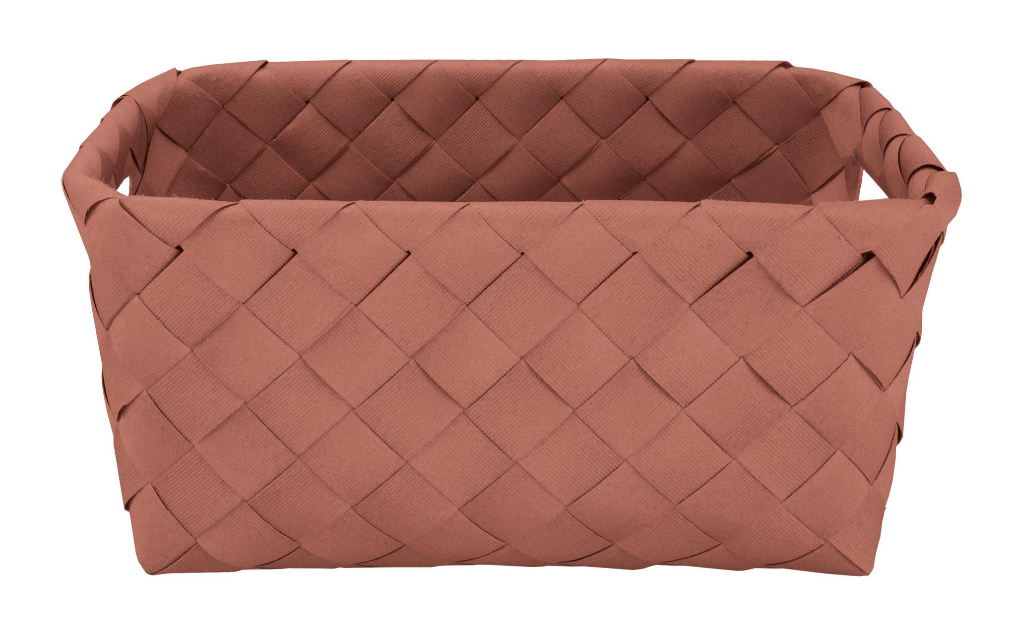 Rechteckiger, geflochtener Aufbewahrungskorb aus Textil in Terracotta