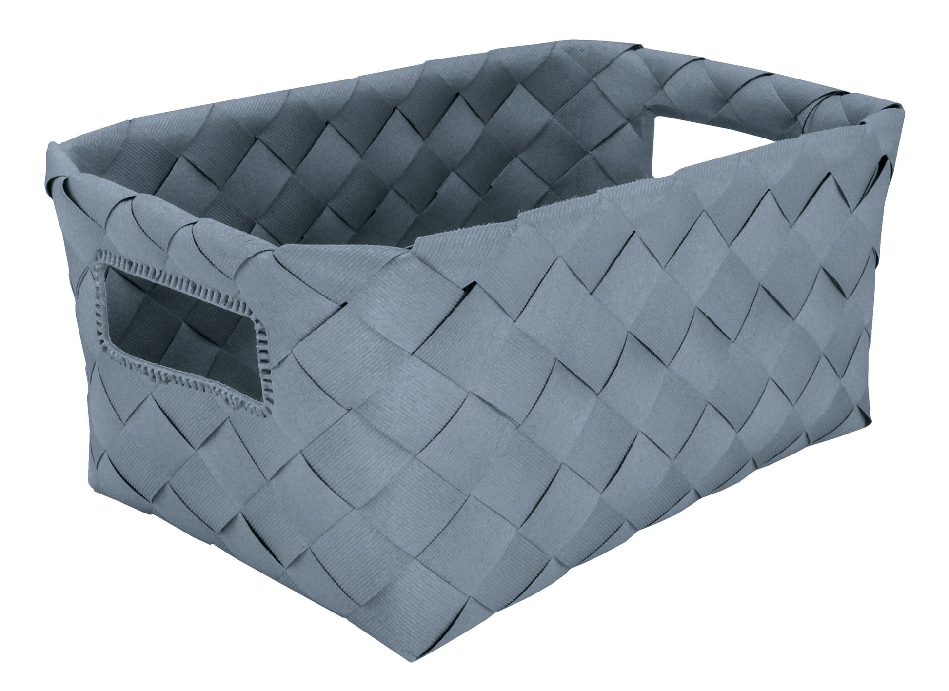 Aufbewahrungskorb ASPERA Mare M in Flechtoptik steht leer mit sichtbaren Grifföffnungen.