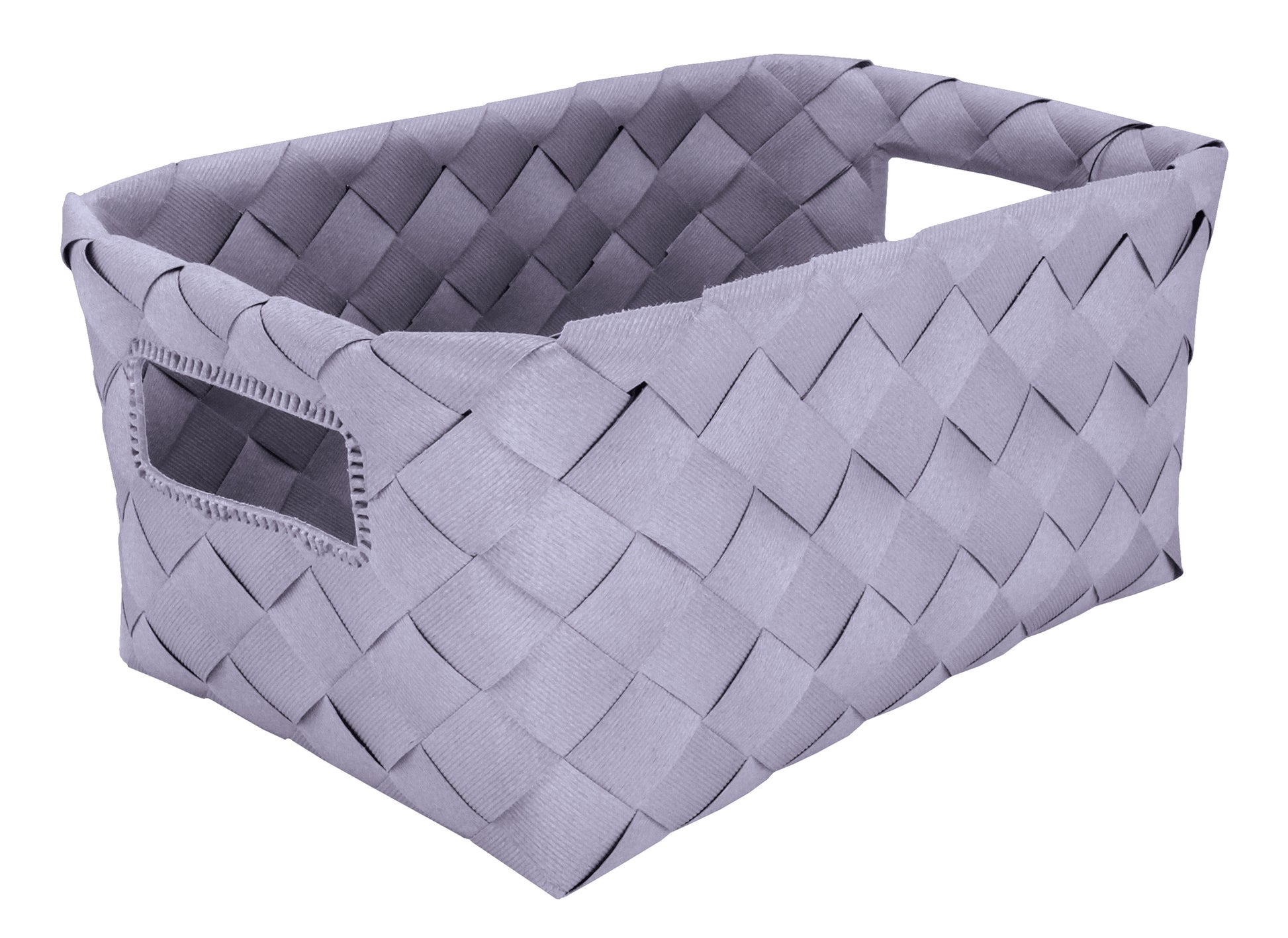 Aufbewahrungskorb ASPERA Lavendel M steht als rechteckiger Flechtkorb mit Grifföffnungen.