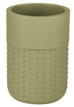 Becher aus olivgrünem Kunststoff mit erhabenem Rautenmuster außen