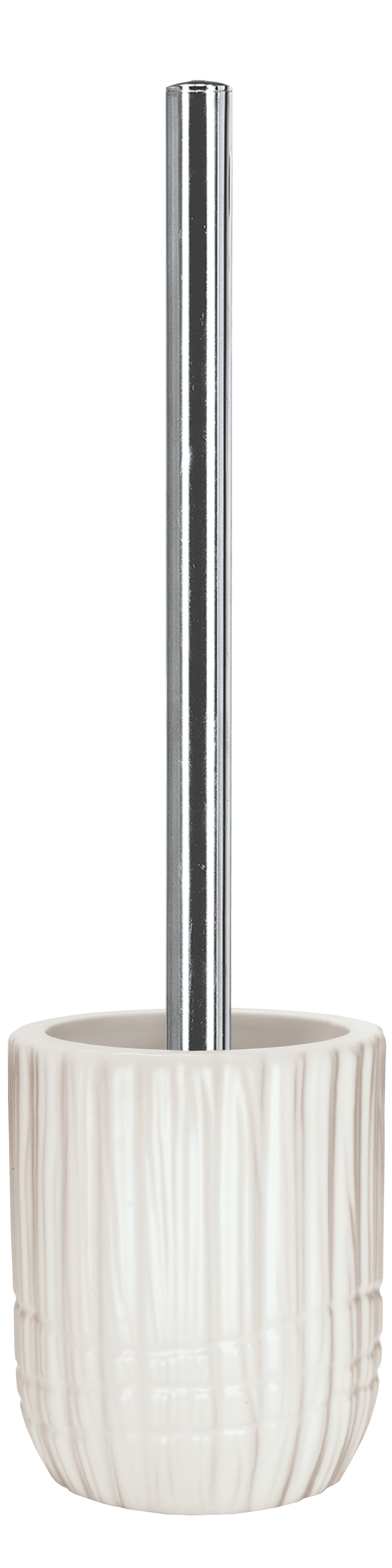 WC-Bürsten-Halter CONCHA Weiß mit verchromtem Griff in rundem, strukturiertem Becher ist abgebildet.