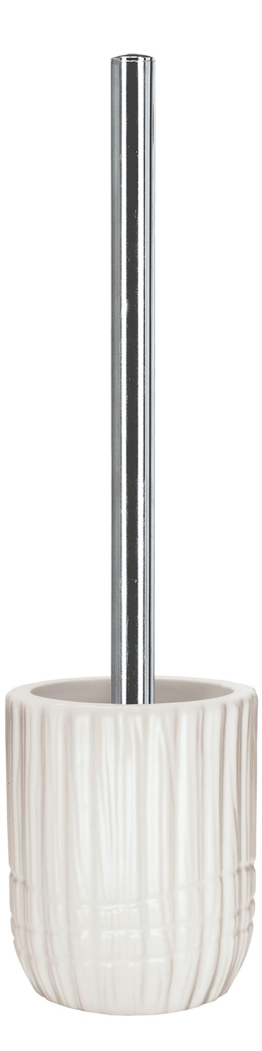 Weiße WC-Bürstengarnitur mit Reliefstruktur und Chromstiel in modernem Design