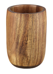 Brauner Zahnputzbecher MADERA aus Holz steht freistehend vor weißem Hintergrund.