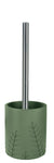 Grüne WC-Bürste mit Edelstahlstiel in Halter mit Blattrelief ringsum