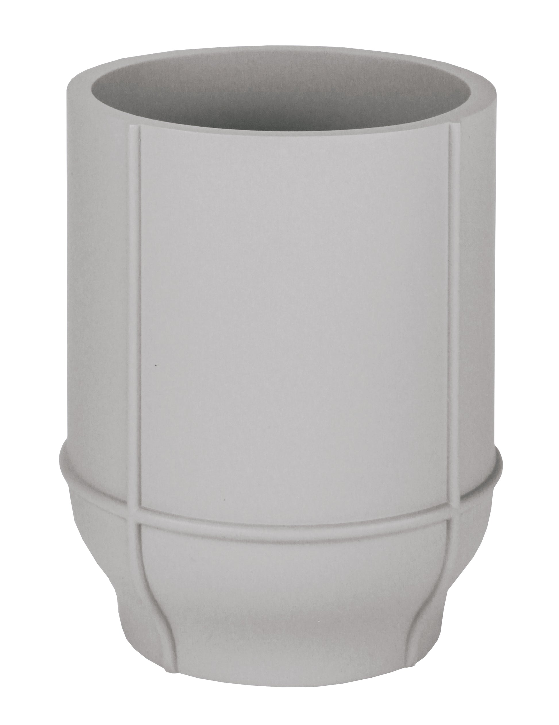 Zahnputzbecher ADONA Auster aus hellgrauem Material steht freigestellt vor weißem Hintergrund.