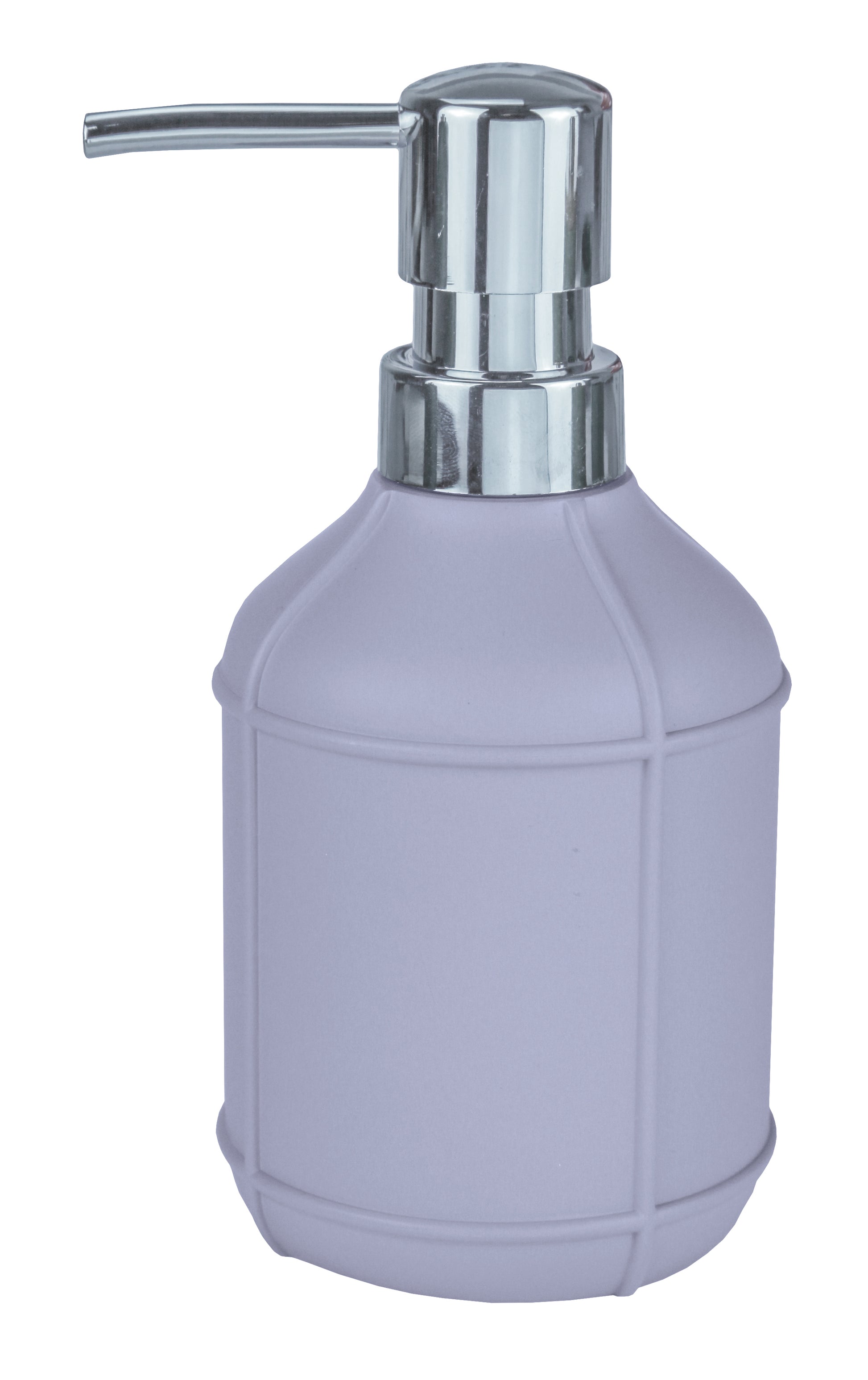 Seifenspender ADONA Lavendel steht freigestellt vor weißem Hintergrund.