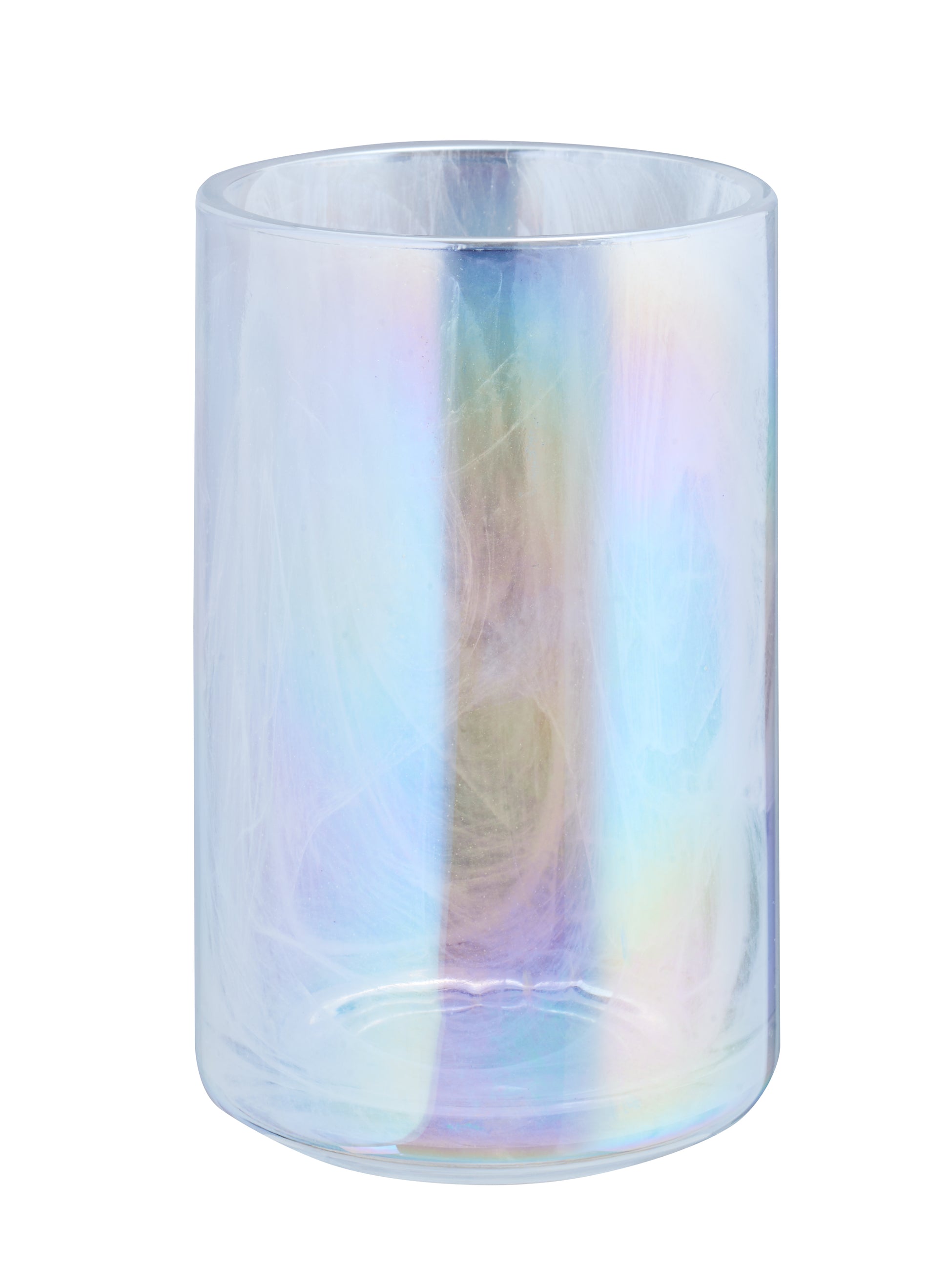 Transparenter, irisierender Glasbecher als Bad-Accessoire dekorativ im Bad
