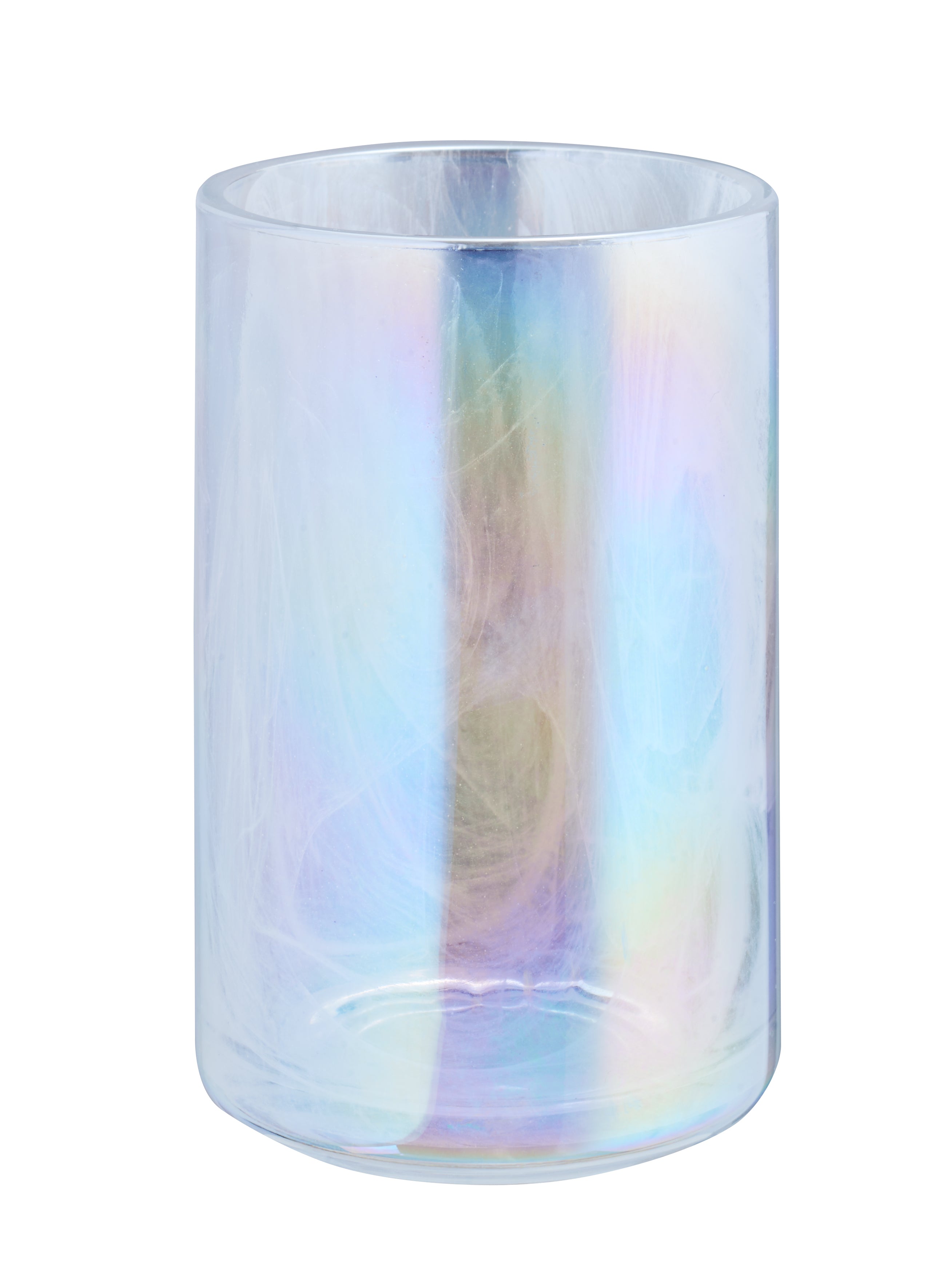 Transparenter, irisierender Glasbecher als Bad-Accessoire dekorativ im Bad